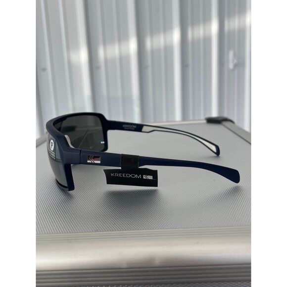 Kreedom Polarized Sports Sunglasses Blue Frame Silver Lenses Cycling Active NEW - Picture 3 of 6